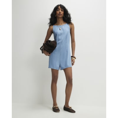 Blue Denim Boat Neck Playsuit