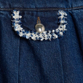 Blue Denim Boucle Trim Pleated Mini Skirt