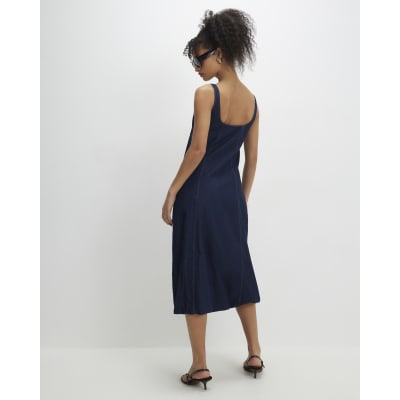 Blue Denim Bubble Hem Midi Dress