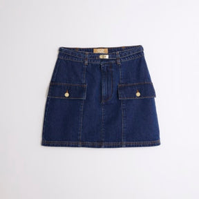 Blue Denim Buckle Belt Mini Skirt