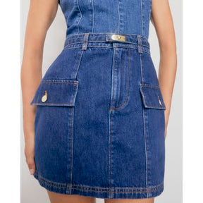 Blue Denim Buckle Belt Mini Skirt