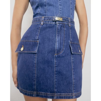 Blue Denim Buckle Belt Mini Skirt