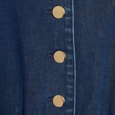 Blue Denim Button Cap Sleeve Midi Dress