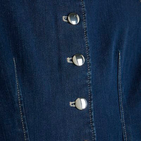Blue Denim Button Front Midi Dress