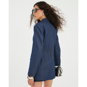 Blue Denim Cinch Waist Blazer