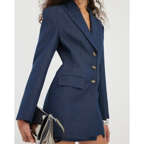 Blue Denim Cinch Waist Blazer
