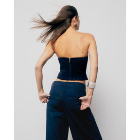 Blue Denim Diamante Embellished Bandeau Top