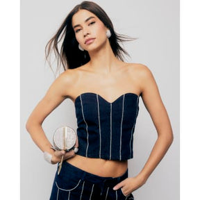 Blue Denim Diamante Embellished Bandeau Top