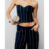 Blue Denim Diamante Embellished Bandeau Top