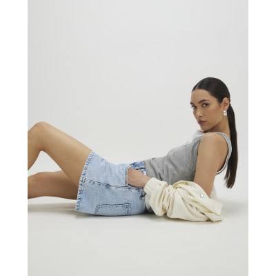 Blue Denim Elasticated A Line Shorts