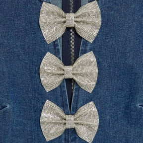 Blue Denim Embellished Bow Mini Dress