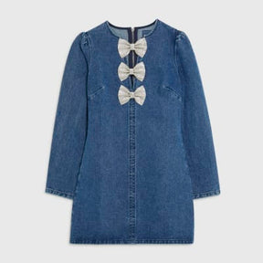 Blue Denim Embellished Bow Mini Dress