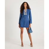 Blue Denim Embellished Bow Mini Dress