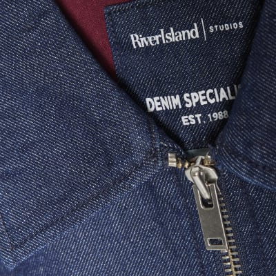 Blue Denim Gathered Hem Bomber Jacket