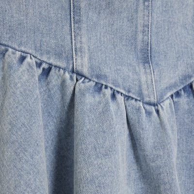 Blue Denim Halter Neck Bow Mini Dress