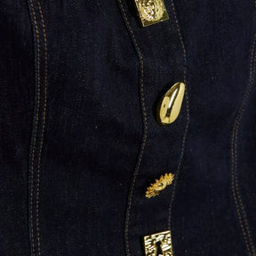 Blue Denim Halter Neck Button Top