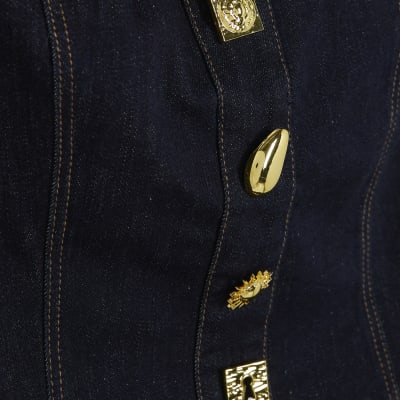 Blue Denim Halter Neck Button Top