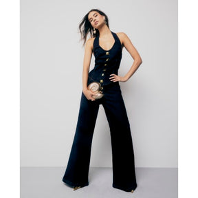 Blue Denim Halter Neck Button Top