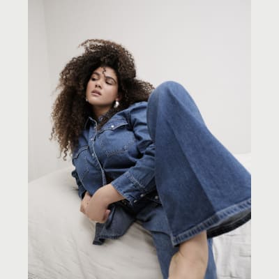 Blue Denim High Rise Relaxed Flare Jeans