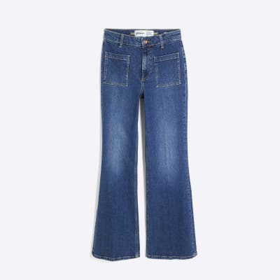Blue Denim High Rise Relaxed Flare Jeans