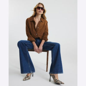 Blue Denim High Rise Relaxed Flare Jeans