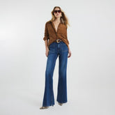 Blue Denim High Rise Relaxed Flare Jeans