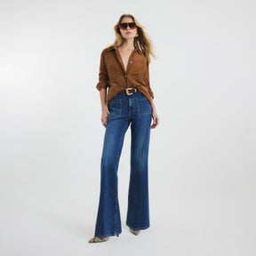 Blue Denim High Rise Relaxed Flare Jeans