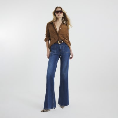 Blue Denim High Rise Relaxed Flare Jeans