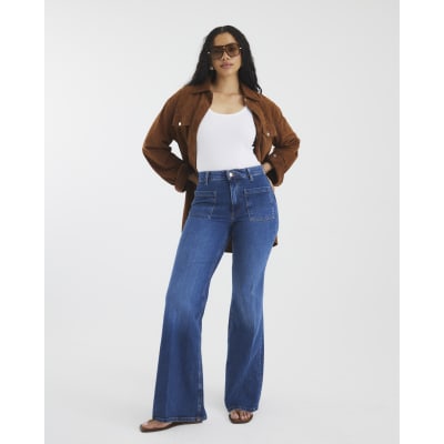 Blue Denim High Waisted Relaxed Flare Jeans