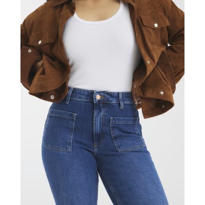 Blue Denim High Waisted Relaxed Flare Jeans