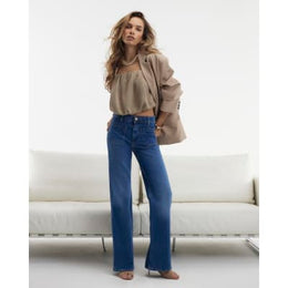 Blue Denim High Waisted Relaxed Flare Jeans