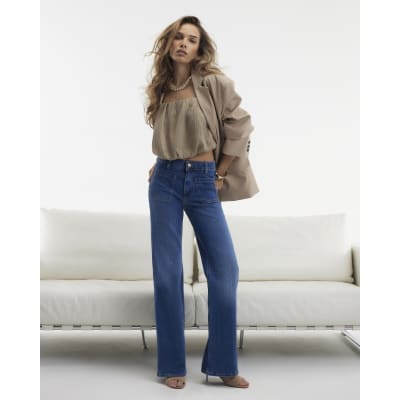 Blue Denim High Waisted Relaxed Flare Jeans