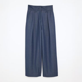 Blue Denim High Waisted Wide Leg Trousers