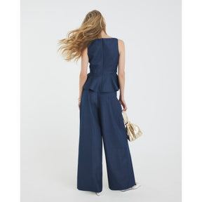 Blue Denim High Waisted Wide Leg Trousers
