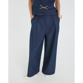Blue Denim High Waisted Wide Leg Trousers