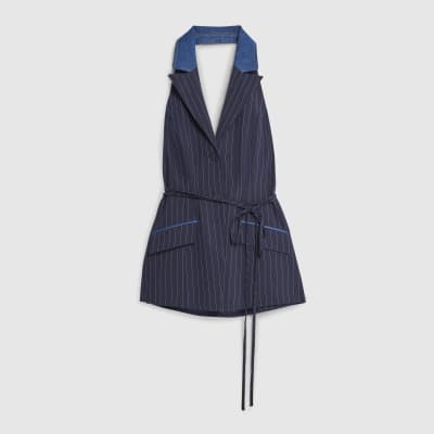 Blue Denim Hybrid Pinstripe Waistcoat