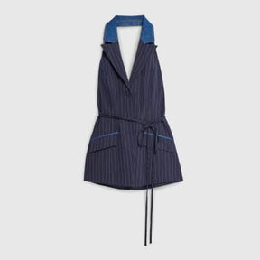 Blue Denim Hybrid Pinstripe Waistcoat