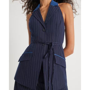 Blue Denim Hybrid Pinstripe Waistcoat