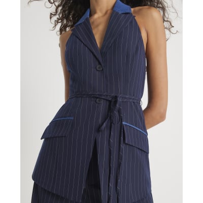 Blue Denim Hybrid Pinstripe Waistcoat