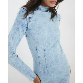 Blue Denim Long Sleeve Acid Wash Midi Dress