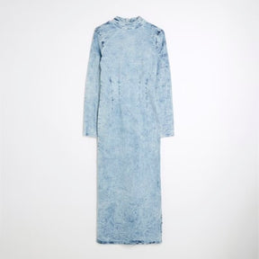 Blue Denim Long Sleeve Acid Wash Midi Dress