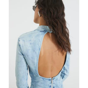 Blue Denim Long Sleeve Acid Wash Mini Dress