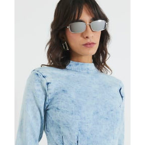 Blue Denim Long Sleeve Acid Wash Mini Dress