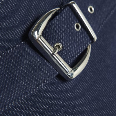 Blue Denim Long Sleeve Asymmetric Belted Top