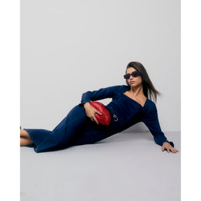 Blue Denim Long Sleeve Belted Bodycon Dress