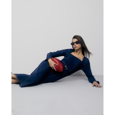 Blue Denim Long Sleeve Belted Bodycon Dress