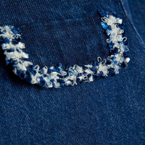 Blue Denim Long Sleeve Boucle Trim Jacket