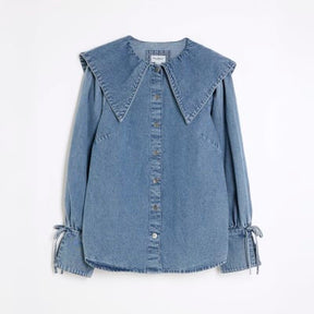 Blue Denim Long Sleeve Collared Shirt