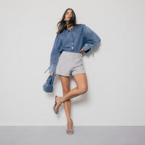Blue Denim Long Sleeve Collared Shirt
