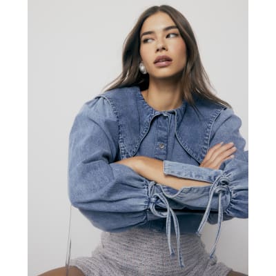 Blue Denim Long Sleeve Collared Shirt